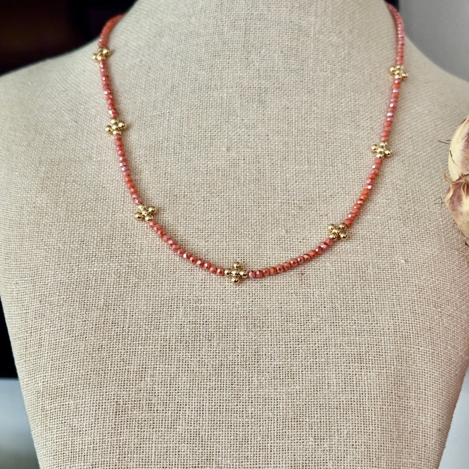 Crystal Bead Necklace-Coral - Image 3