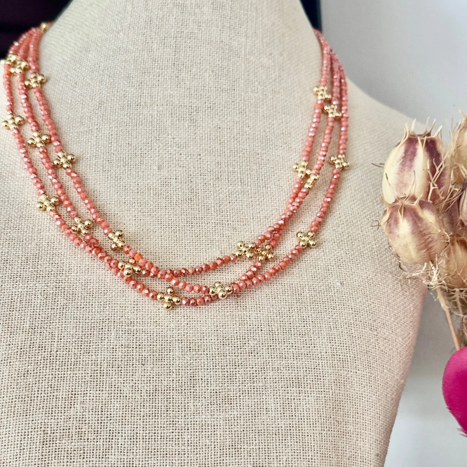 Crystal Bead Necklace-Coral - Image 4