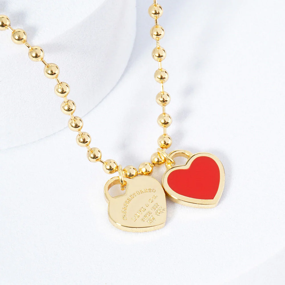 DOUBLE HEARTS ON BALL CHAIN - Gold - Image 4