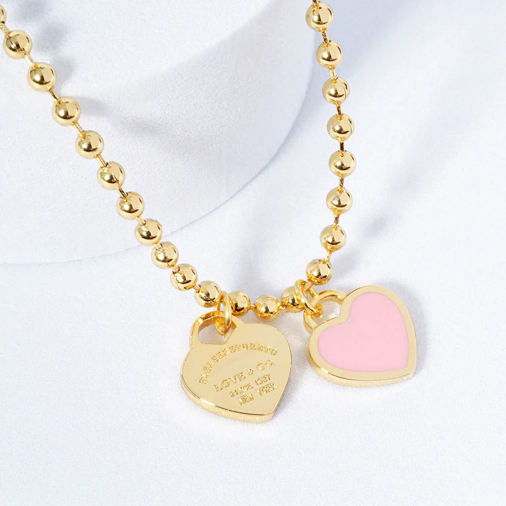 DOUBLE HEARTS ON BALL CHAIN - Gold - Image 6