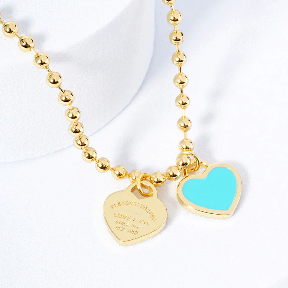 DOUBLE HEARTS ON BALL CHAIN - Gold - Image 8