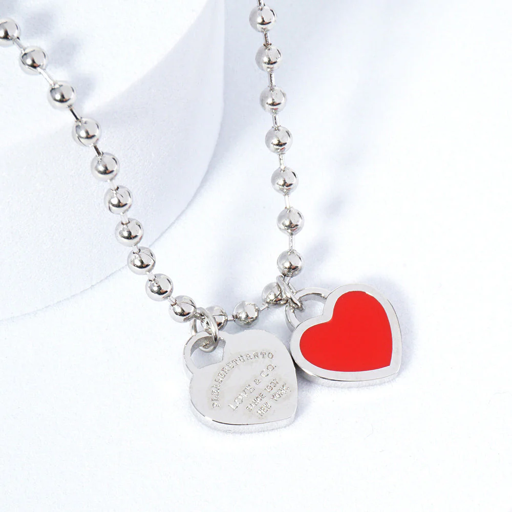 DOUBLE HEARTS ON BALL CHAIN - Silver - Image 6