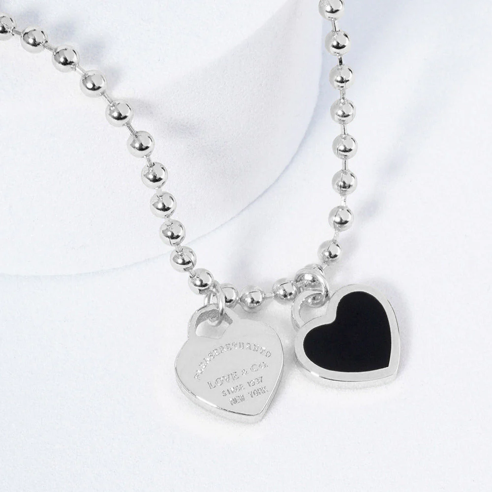 DOUBLE HEARTS ON BALL CHAIN - Silver - Image 8