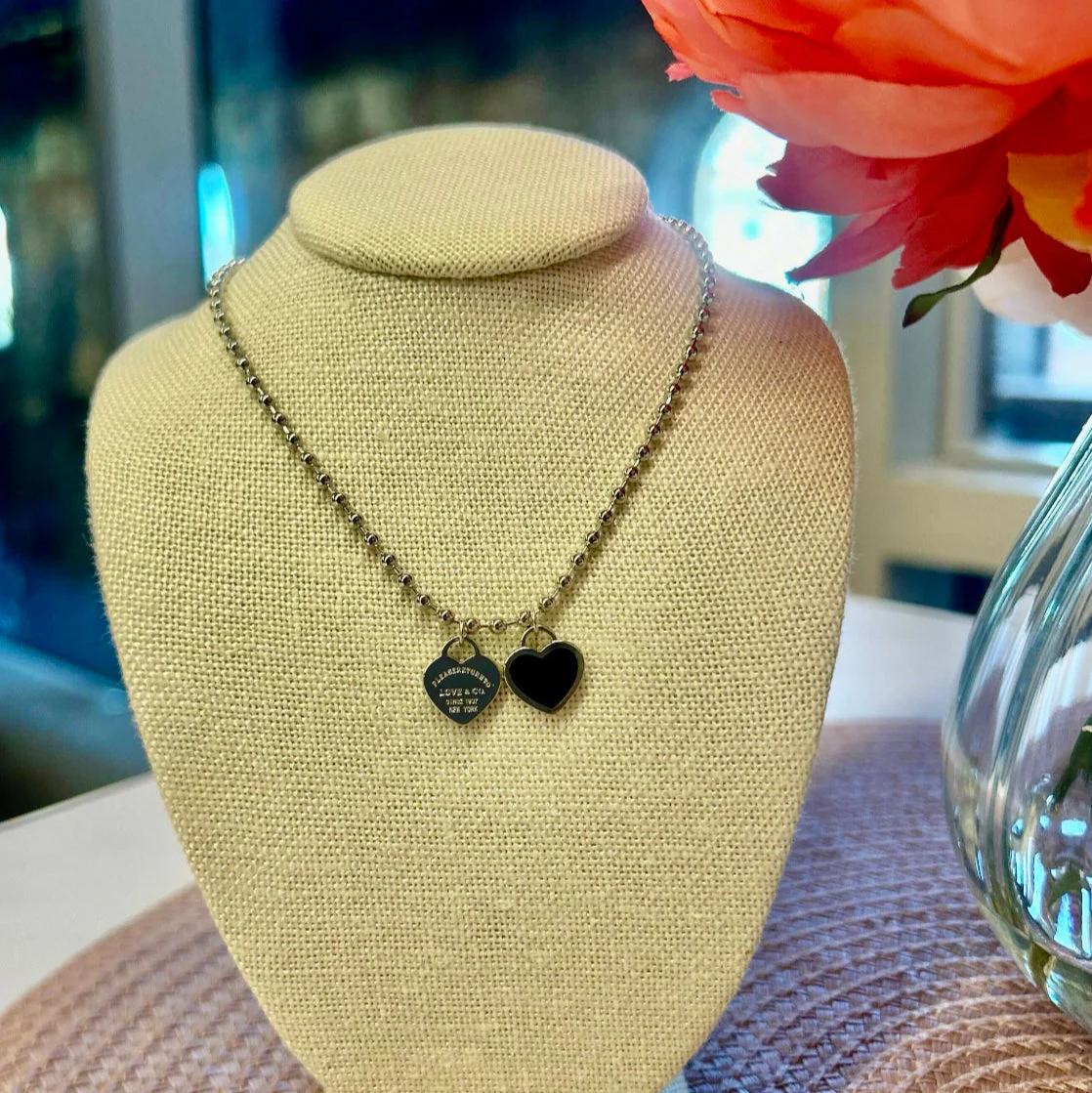 DOUBLE HEARTS ON BALL CHAIN - Silver - Image 9