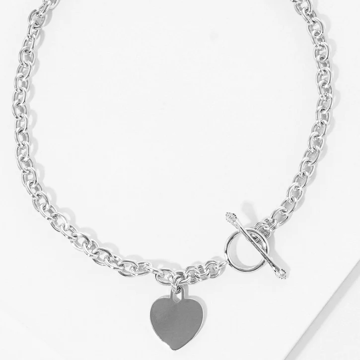 Heart Pendant with Toggle Clasp - White Gold - Image 3