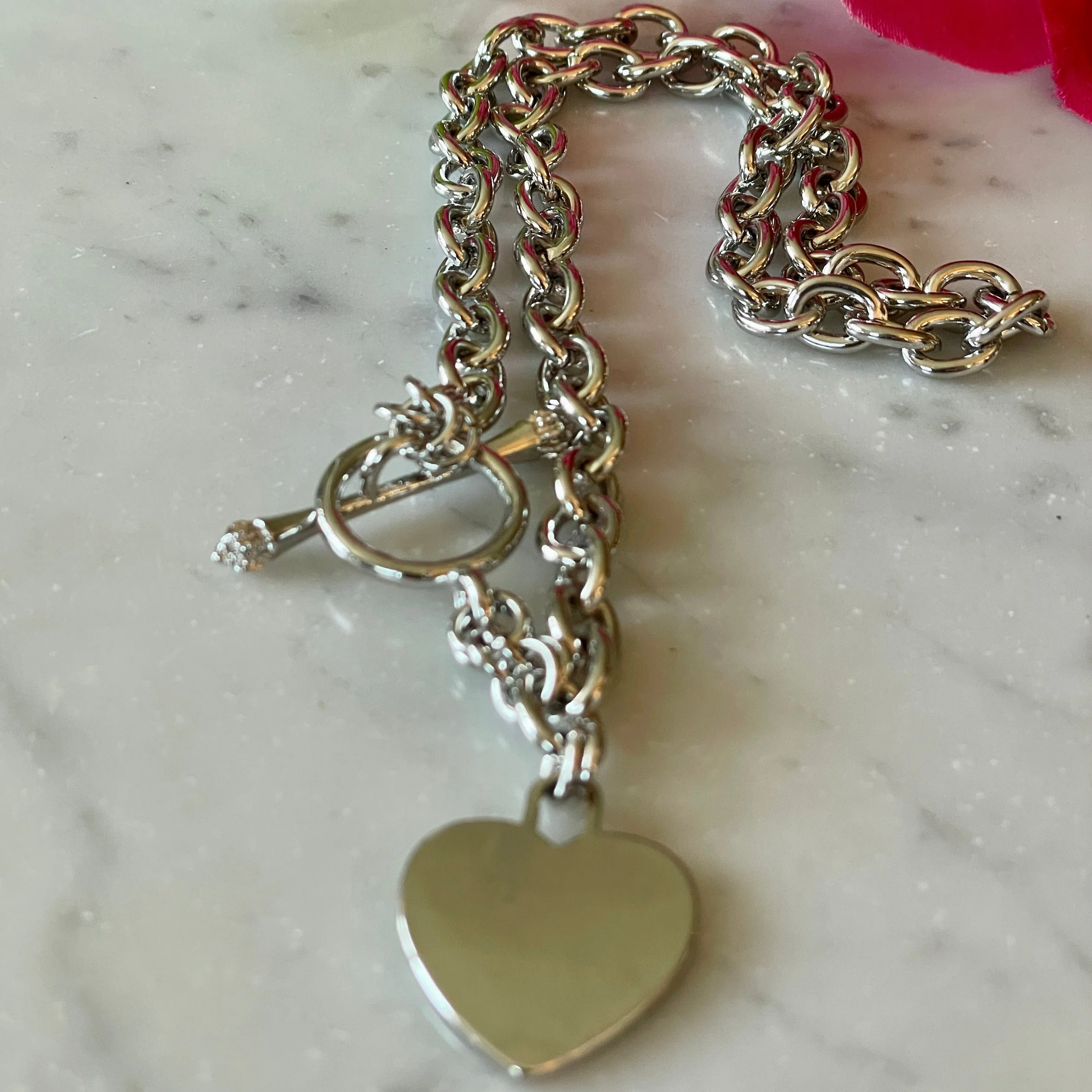 Heart Pendant with Toggle Clasp - White Gold - Image 5